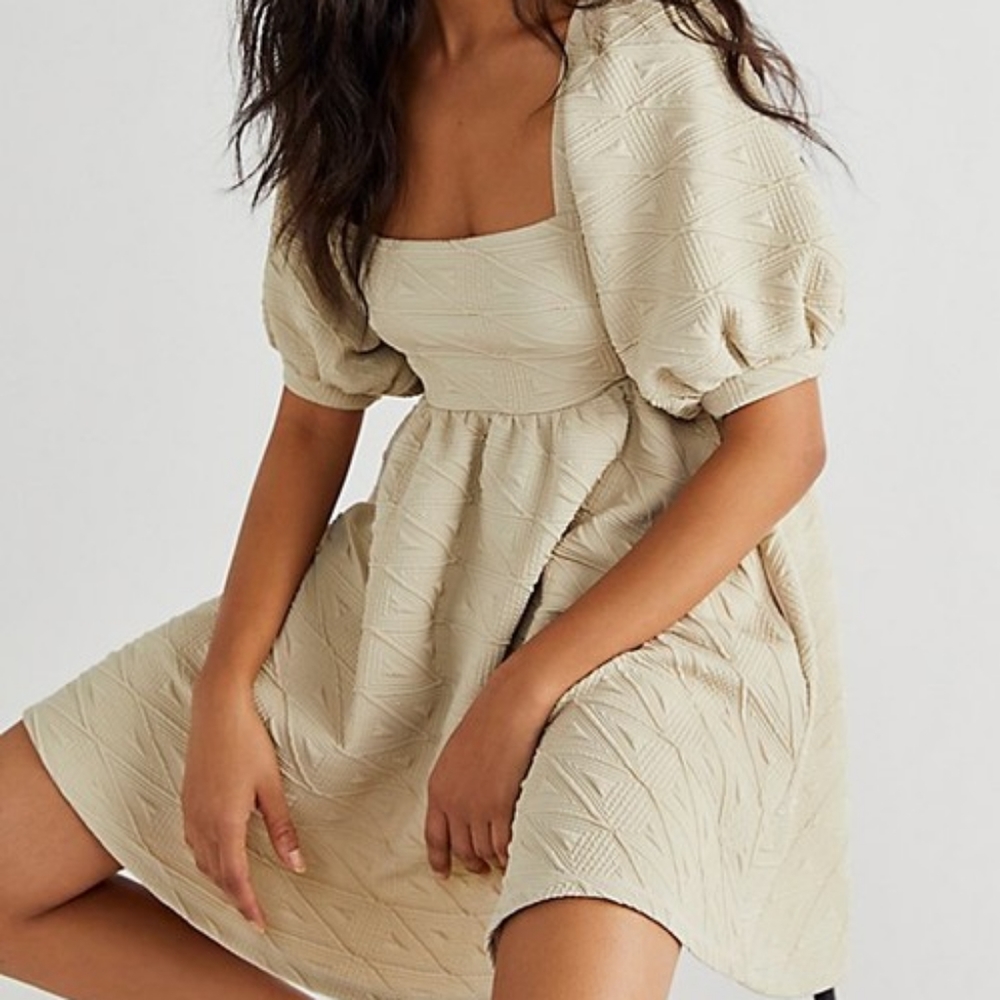 Free people violet mini dress large thistle seed green puff sleeve ✨️host pick💖